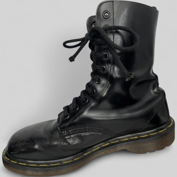 Dr. Martens Combat Boots Leather Black Made In England Women's Size 5 - Picture 4 of 9